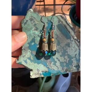 Hand Crafted Green Crystal Drop Earrings